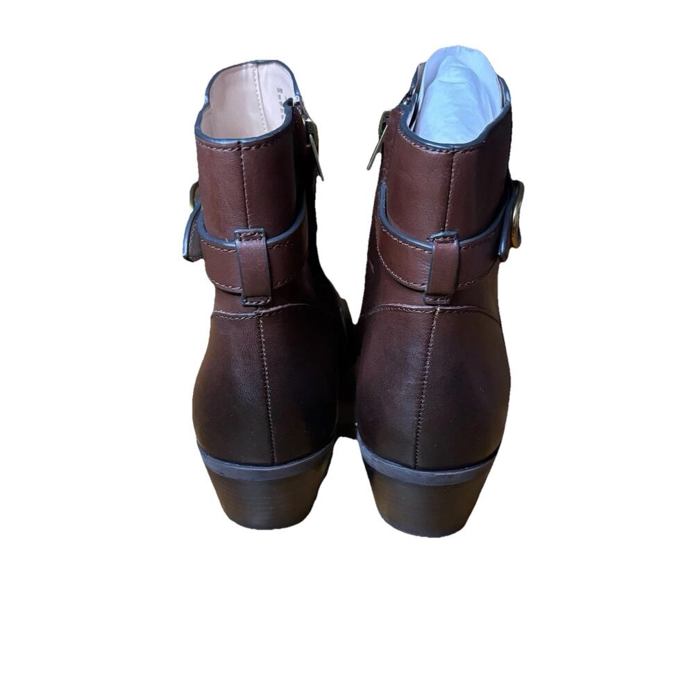 COACH Debi Walnut Leather Ankle Bootie Gold Hardware Block Heel Size 10 New - Picture 4 of 9